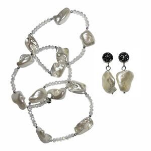 JK NY 4-Piece Simulated Pearl Beaded Stretch Bracelets & Pavé Drop Earrings Set